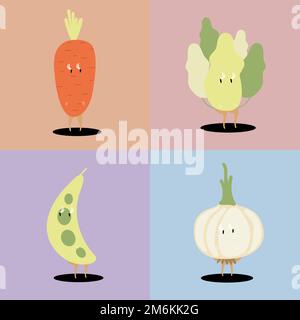 Fresh vegetable cartoon characters vector set Stock Vector