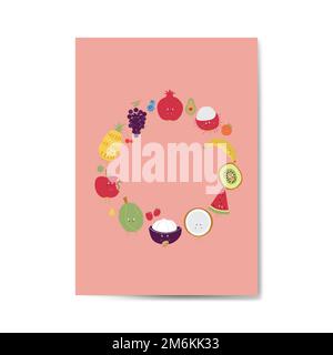 Fresh tropical fruit cartoon character frame vector Stock Vector