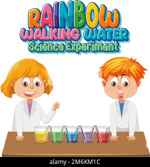 Rainbow walking water science experiment illustration Stock Vector