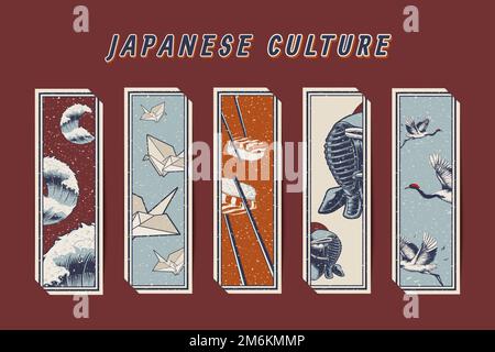 Japanese cultural & traditional symbol vector set Stock Vector