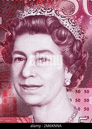 Queen Elizabeth II portrait from English money Stock Photo