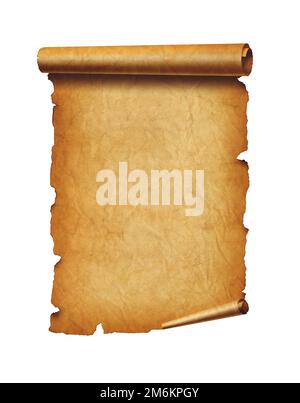 Old mediaeval paper sheet. Parchment scroll isolated on white Stock Photo