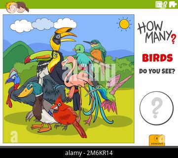 How many cartoon birds educational game for children Stock Photo