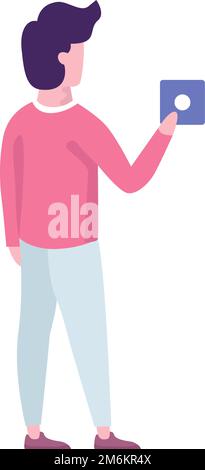 Man ringing door bell vector icon isolated Stock Vector