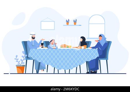Saudi Arab man family vector. Father and mother with daughters boy and girl illustration Stock Vector