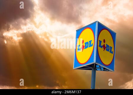 Advertising sign of the company LIDL Stock Photo