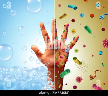 Hand Hygiene Reducing The Spread Of Infections and Reducing Infections and Infectious diseases spread with washing hands contaminated with germs Stock Photo