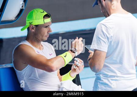 January 5 2023 RAFAEL NADAL ESP adjusts his Richard Mille