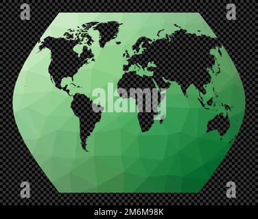 Abstract digital map of world. Ginzburg 8 projection. Polygonal map of the world on transparent background. Stencil shape geometric globe. Powerful ve Stock Vector