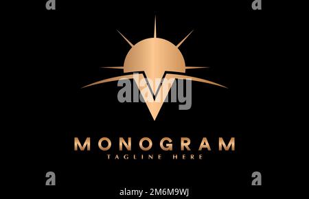 Alphabet v with morning sunshine font abstract monogram vector logo template Stock Vector