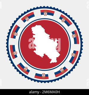 Serbia flat stamp. Round logo with map and flag of Serbia. Vector illustration. Stock Vector