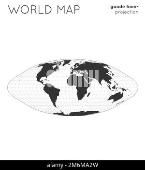 World map. Globe in Goode homolosine projection, plain style. Outline ...