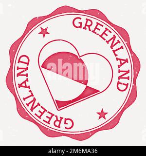 Greenland heart flag logo. Country name text around Greenland flag in the shape of a heart. Creative vector illustration. Stock Vector