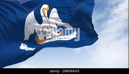 The US state flag of Louisiana waving in the wind Stock Photo