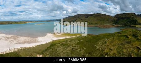 A panorama drone landscape view of Loughros Beg Bay and Maghera Beach near Ardara in Country Donegal in northwestern Ireland Stock Photo