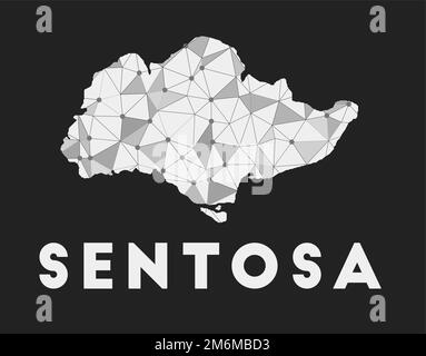 Sentosa - communication network map of island. Sentosa trendy geometric design on dark background. Technology, internet, network, telecommunication co Stock Vector