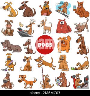 Cartoon dogs and puppies characters set coloring page Stock Photo - Alamy