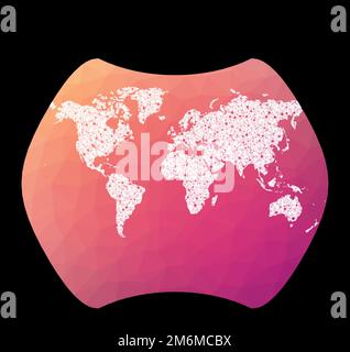 World network map. Larrivee projection. Wired globe in Larrivee projection on geometric low poly background. Powerful vector illustration. Stock Vector