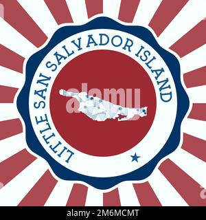 Little San Salvador Island Badge. Round logo of island with triangular mesh map and radial rays. EPS10 Vector. Stock Vector
