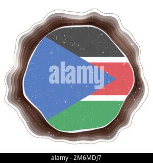 South Sudan flag in frame. Badge of the country. Layered circular sign around South Sudan flag. Captivating vector illustration. Stock Vector