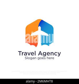 Modern Travel Agency logo design logo with plane breaking through the clouds with gradient color vector illustration Stock Vector