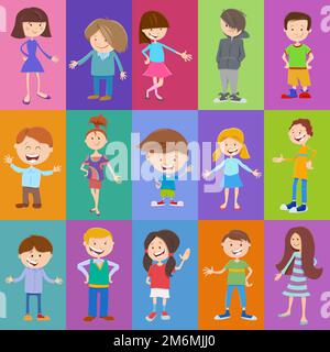 Pattern or background design with cartoon children characters Stock Photo