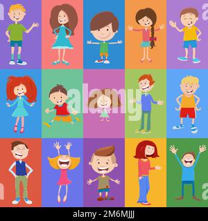 Pattern or background design with cartoon children characters Stock Photo