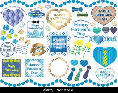 Set of Father’s Day vector design elements in a flat style isolated on a white background. Stock Vector