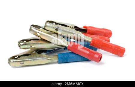 Metal crocodile clip for cigarette lighter wires isolated on white background Stock Photo