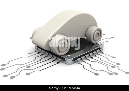 Computer chip and car model, Stock Photo