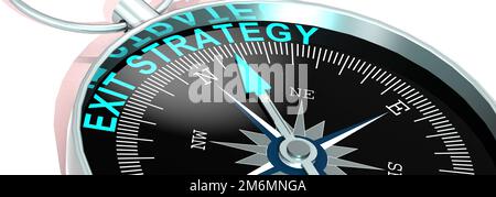 Compass needle pointing to word exit strategy Stock Photo