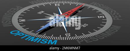 Optimism word on compass with blue and red needle Stock Photo