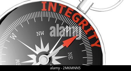 Compass needle pointing to word integrity Stock Photo