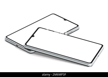 Mobile smart phones with blank screens isolated on white background ...