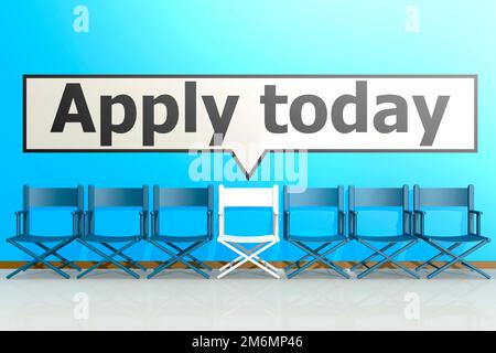Row of chairs with apply today concept Stock Photo