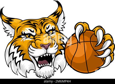 Wildcat Bobcat Basketball Animal Sport Team Mascot Stock Vector