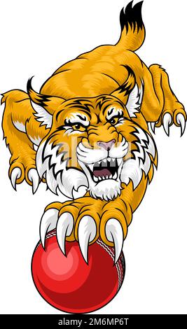 Wildcat Bobcat Cricket Ball Animal Team Mascot Stock Vector