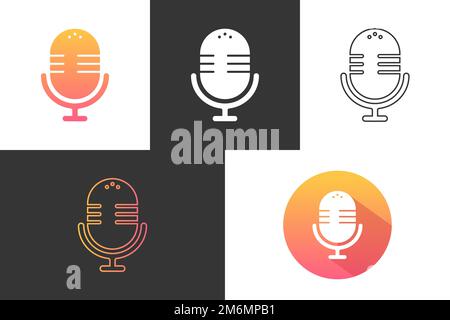 Music Recording Studio Mic Colorful Icon Logo Vector Illustration Set Stock Vector