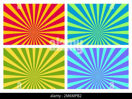 Colorful Radial Sun Rays Retro Vector Background Element Set Stock Vector