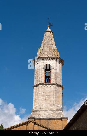 PIENZA, TUSCANY, ITALY - MAY 18 : Bell tower of the Cathedral in Pienza, Tuscany, Italy on May 18, 2013 Stock Photo