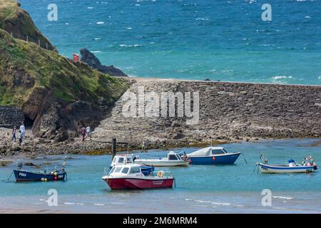 BUDE, CORNWALL, UK - AUGUST 15 :  Beach and harbour in Bude in Cornwall on August 15, 2013. Unidentified people Stock Photo