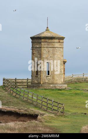 BUDE, CORNWALL, UK - AUGUST 15 : Compass Tower on the cliff top at Bude , Cornwall on August 15, 2013 Stock Photo