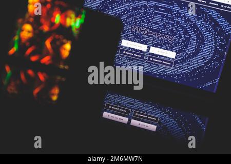 Midjourney on PC screen. Midjourney is artificial intelligence which creates images from textual descriptions Stock Photo