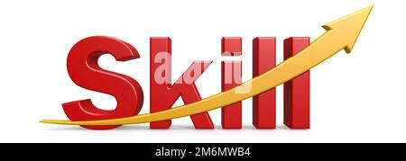 Skill Word With Upward Golden Arrow Stock Photo - Alamy