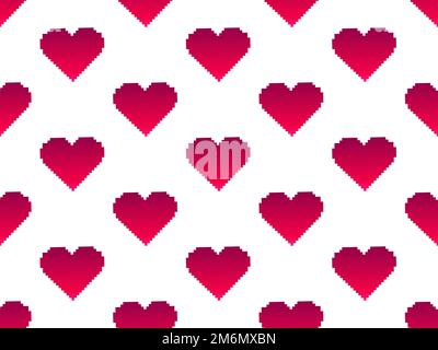 Seamless pattern with pixel hearts and gradient colors. Happy Valentine's Day. 8-bit hearts in retro video game style. Design for print, wrapping pape Stock Vector