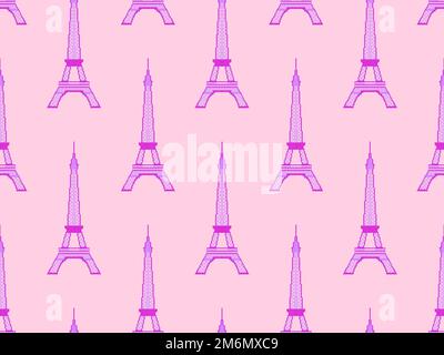 Seamless pattern with Eiffel tower in pixel art style. Set of 8-bit Eiffel Towers in retro video game style. Design for wallpaper, wrapping paper and Stock Vector