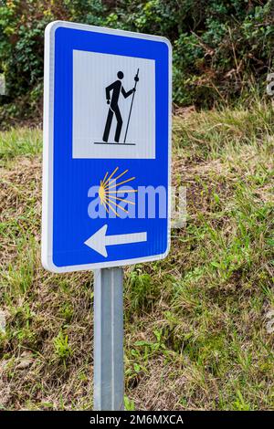 Sign marking the Way of Saint James or Camino de Santiago, Colunga, Asturias, Spain Stock Photo