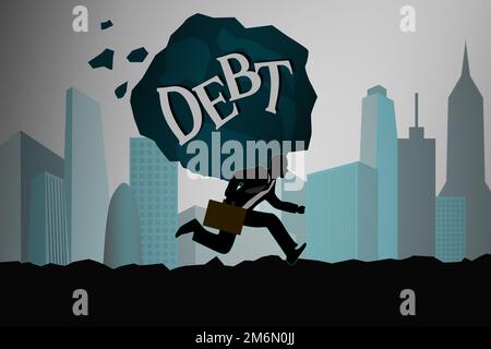 Businessman running away in debt and loan concept Stock Photo