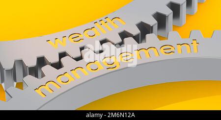 Wealth management word on gears Stock Photo
