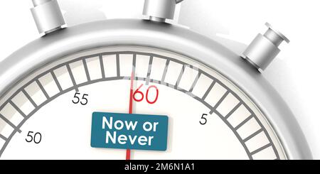 Now or never word and stopwatch Stock Photo
